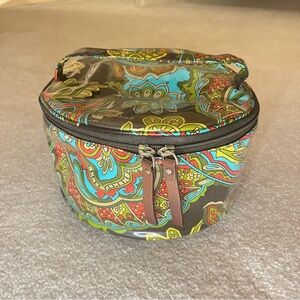 Kate Spade Vintage Cosmetic Bag Travel Makeup Case Green/Red/Blue Fabric Coated